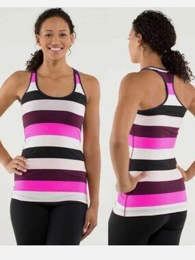 Lululemon Racerback Tank Top Dress Pink Stripe Athletic Built In Bra Size 4
